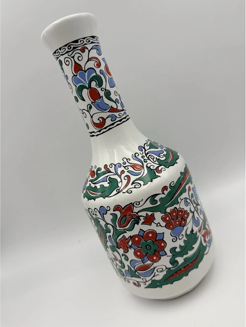 Vintage Metaxa Bottle Decanter Handmade Decorative Floral White Porcelain Greece